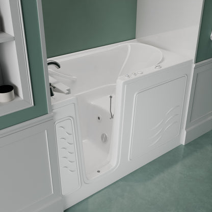 Meditub Collection 30 x 59 Whirlpool Jetted Bathtub with Left Drain in White with Powered Fast Drain