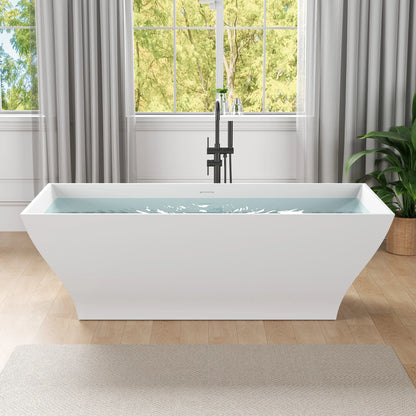 Crema Series 71 in. x 32 in. Flat Bottom Solid Surface Freestanding Soaking Bathtub with Center Drain in Matte White