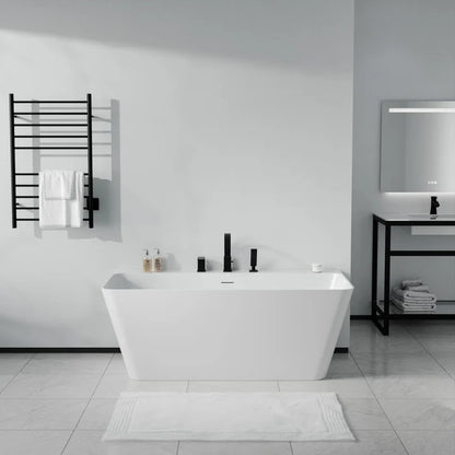 Vault Series 59 in. x 30 in. Flat Bottom Acrylic Freestanding Soaking Bathtub with Center Drain, Matte Black Faucet
