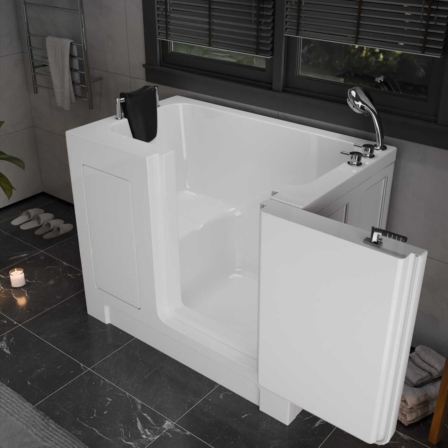 MediTub Collection 27 x 47 Right Side Drain Jetted Soaker Bathtub in White with Fast-Filling Faucet Set