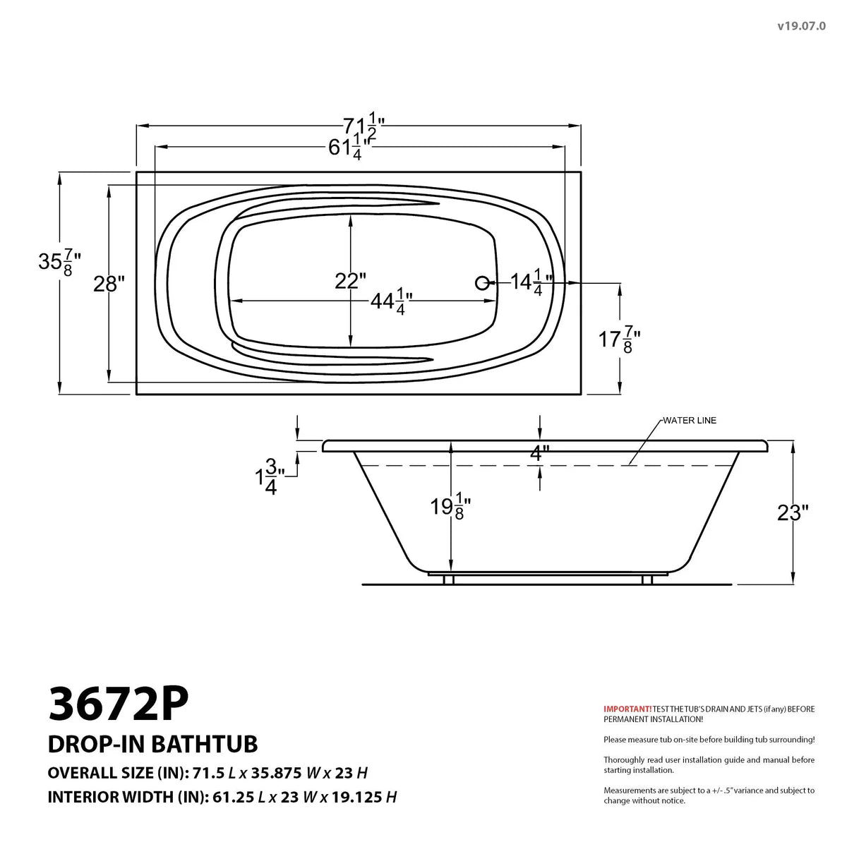 Tigers Eye Series 72 in. x 36 in. Rectangular Air Bathtub with Right Side Drain and Aromatherapy in Glossy White