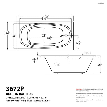 Tigers Eye Series 72 in. x 36 in. Rectangular Air Bathtub with Right Side Drain and Aromatherapy in Glossy White