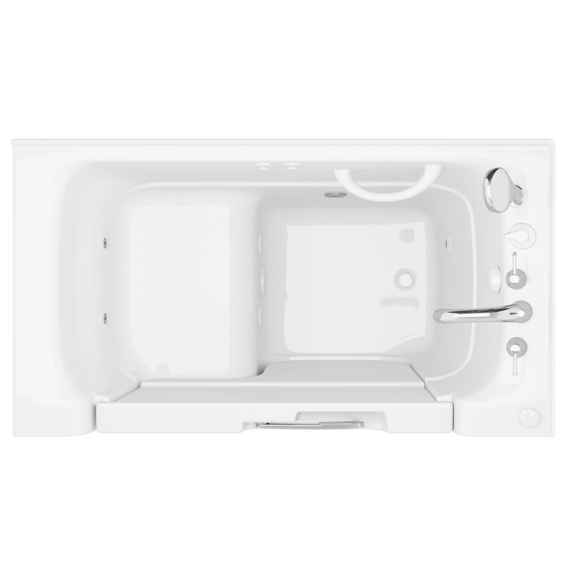 MediTub Collection 29x52 white whirlpool jetted bathtub, right drain, powered fast drain, top view