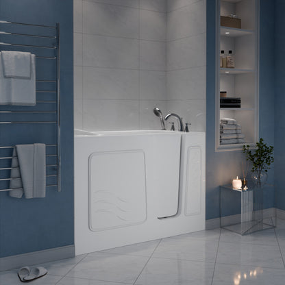MediTub collection 26x53 white right-side drain jetted soaking bathtub with fast-filling faucet set