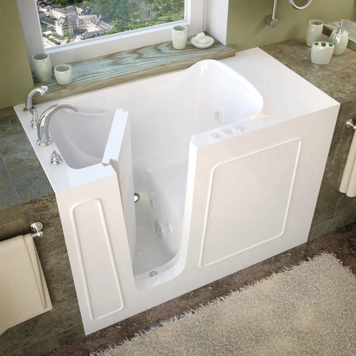 MediTub Walk-In Bathtub, white acrylic 26 x 53 with left drain and whirlpool jets