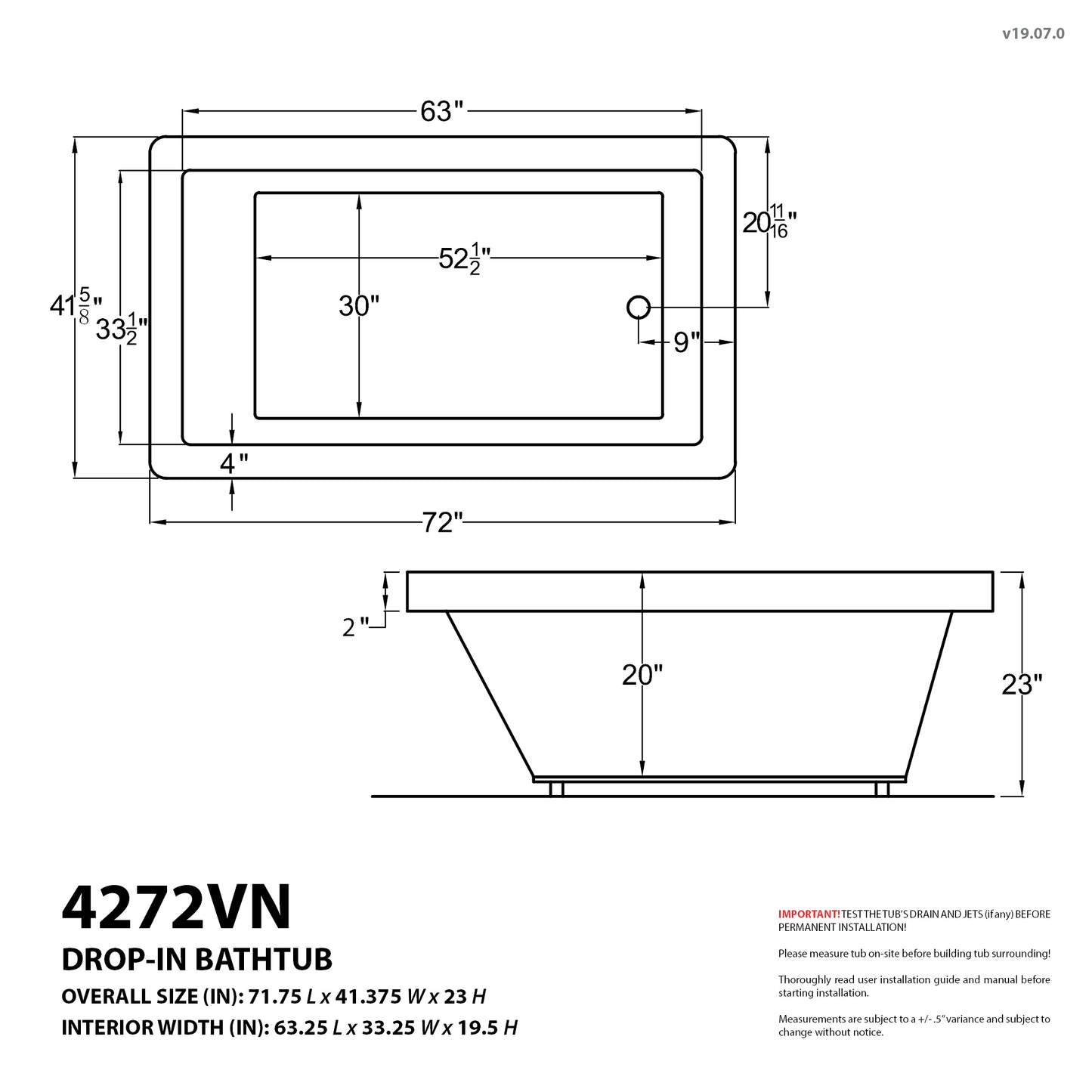 Atlantis Whirlpools Venetian 42 x 72 Rectangular Soaking Bathtub
