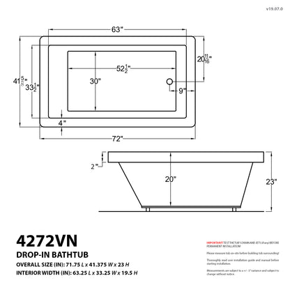 Atlantis Whirlpools Venetian 42 x 72 Rectangular Soaking Bathtub