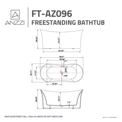Anzzi FT-AZ096 Freestanding Bathtub, white acrylic fiberglass reinforced